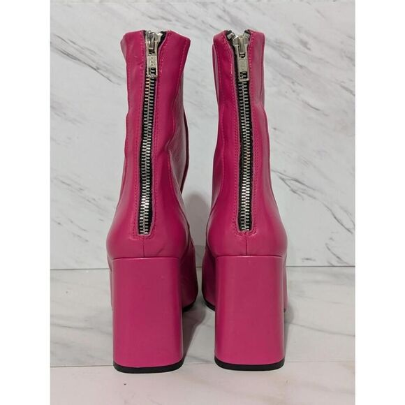 Zara Runway Vogue Collection Hot Pink Runway Zip Up Heel Leather Boot Sz 38 NWOT - Picture 8 of 9